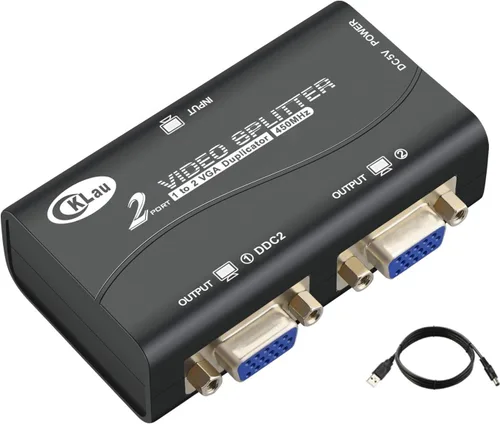 450MHz Ancho de banda 2 puertos VGA Splitter Amplificador Caja 1 PC a 2 Monitores SVGA Divisor de Video Soporte 2048 x 1536 Resolución hasta 164ft