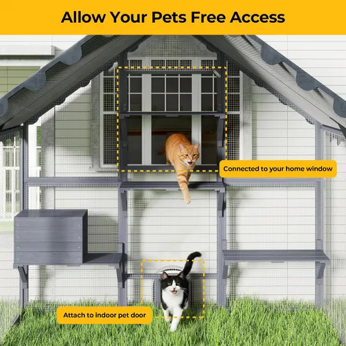 Miniatura 3 de COZIWOW Catio - Casa grande para gatos al aire libre, con conexión de ventana, resistente a la intemperie, condominio, plataforma, casa de animales