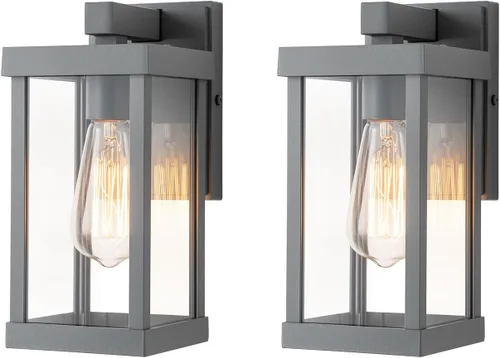 Miniatura 8 de mirrea Aplique de pared clásico para exteriores de 11 pulgadas, marco de metal rectangular negro mate y pantalla de vidrio transparente, luz