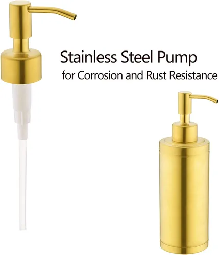 Miniatura 7 de Dispensador de jabón dorado, dispensador de jabón completo de acero inoxidable para encimera, botella líquida Prime de 10.1 fl oz para cocina