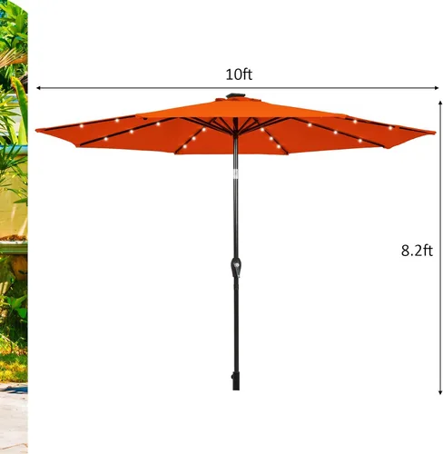 Miniatura 5 de Tangkula Sombrilla solar de patio de 10 pies, sombrilla de mercado de mesa al aire libre con 24 luces LED, ajuste de inclinación, mango de manivela