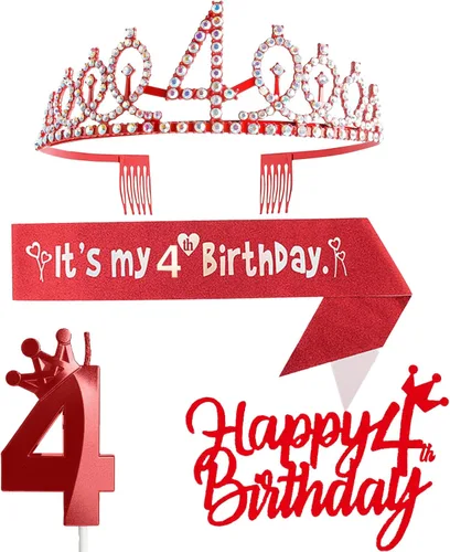 Miniatura 46 de Decoraciones de cumpleaños número 7 para niña, que incluyen corona/tiara de cumpleaños número 7, banda, adorno para pastel de cumpleaños y velas
