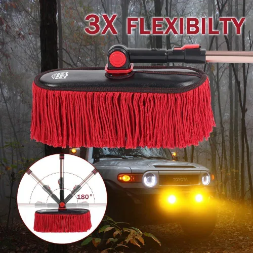 Miniatura 3 de Suministros de limpieza para automóvil, exterior libre de arañazos con pelo de algodón encerado, cepillo para polvo con mango telescópico extensible