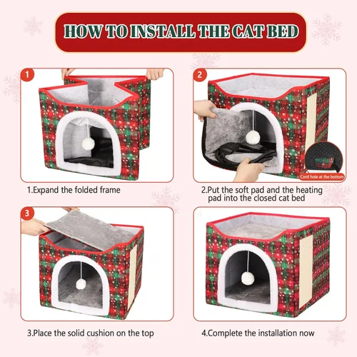 Miniatura 5 de Cama Térmica para Gatos de Interior, Casa Plegable para Gatos con Almohadilla Térmica Extraíble para Gatos y Perros Pequeños, Cama Cubierta