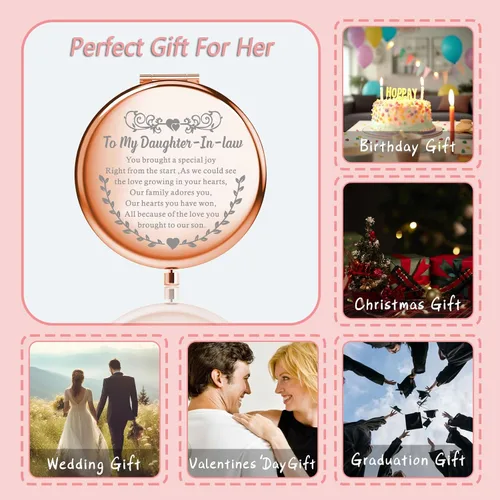 Miniatura 4 de MYOSPARK Regalos para nuera para mi nuera Espejo de maquillaje compacto para boda para novia para ser regalo de suegra (espejo de hijas)