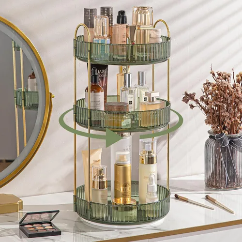 Miniatura 14 de shuang qing Organizador de Maquillaje Giratorio para Tocador, Almacenamiento de Maquillaje Transparente para Cuidado de la Piel de Alta Capacidad