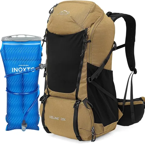 Miniatura 9 de INOXTO - Mochila de senderismo de 35 litros con cámara de 3 litros, mochila de campamento con cubierta impermeable para lluvia para hombres, mochila