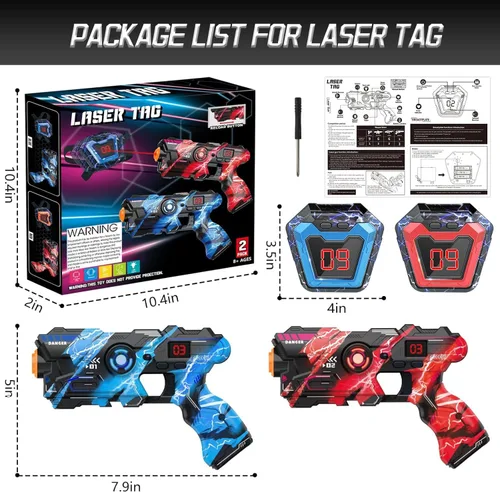 Miniatura 2 de Juego de 2 pistolas láser con pantalla LED digital, chalecos láser Inoor para exteriores, para niños de 8, 9, 10, 11 y 12 años en adelante