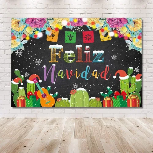 Miniatura 6 de MEHOFOND Telón de fondo de Feliz Navidad para fiesta, fiesta mexicana de Feliz Navidad, copo de nieve, fondo de fotografía, decoración de cactus