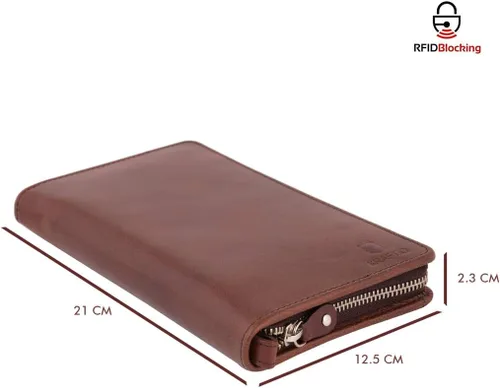Miniatura 6 de KRAFTIQ SIMON- Cartera de viaje de cuero genuino marrón curtido vegetal seguro RFID Marrón Vintage