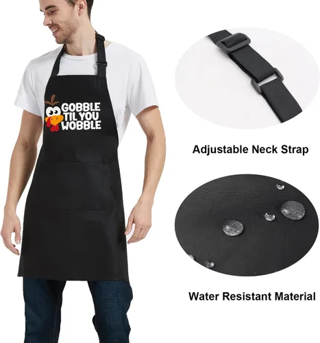 Miniatura 5 de Delantales de Acción de Gracias para mujeres y hombres con bolsillos, delantal de pavo Gobble Til You Wobble, regalos de parrilla de cocina