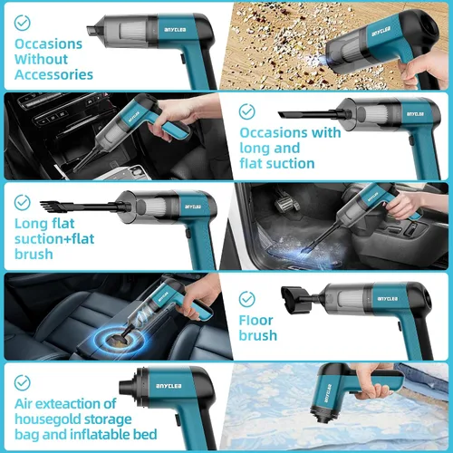 Miniatura 4 de Aspiradora de mano inalámbrica para automóvil, 12000PA de alta potencia, fuerte succión quitapelusas y soplador de aire, mini aspiradora portátil