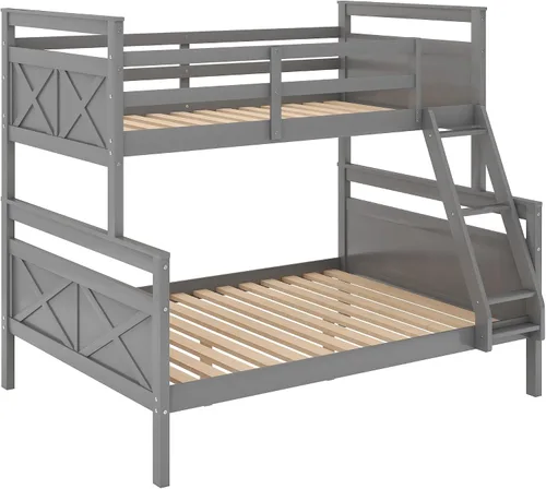Miniatura 5 de Base de cama individual sobre matrimonial con escalera, literas de madera maciza, marco de cama individual sobre matrimonial con barandilla, se