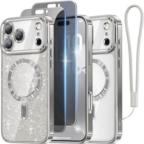 Miniatura 44 de Meifigno Candy Mag Series - Funda diseñada para iPhone 15 Pro, compatible con MagSafe, tarjeta con purpurina y correa de muñeca, protección completa