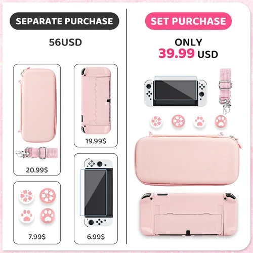 Miniatura 4 de RHOTALL Cute Sakura Carrying Case Set for Nintendo Switch OLED,Pink Flower Accessories Bundle for Switch OLED with Hard Case, Screen Protector, 4