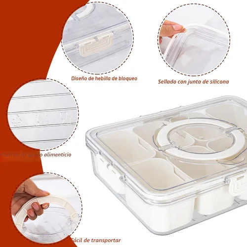 Miniatura 6 de Dingerjar Bandeja dividida para servir con tapa y asa, contenedor de charcutería para aperitivos portátiles, organizador transparente para dulces