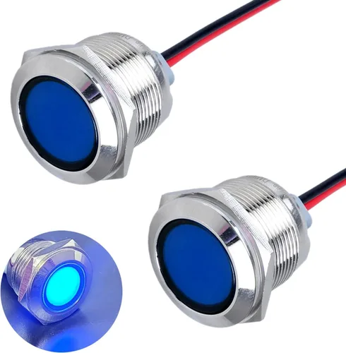 Miniatura 18 de 2 piezas de luz indicadora de metal de 16 mm, 110-220 V CA, 20 mA, impermeable IP67, lámpara piloto LED de cabeza plana con orificio de montaje