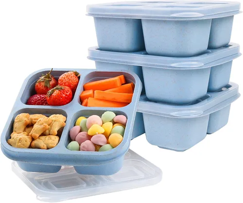 Miniatura 7 de LCHLZZ 4 compartimentos contenedores de aperitivos, paquete de 20 contenedores reutilizables para preparación de comida, lonchera sin BPA