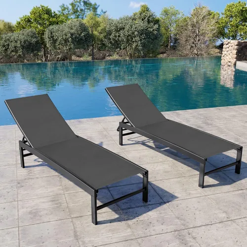 Miniatura 19 de Crestlive Products Sillas de salón al aire libre, tumbonas de aluminio para piscina, reclinables ajustables de cinco posiciones, para todo