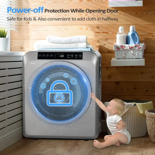 Miniatura 6 de Bonnlo Secadora de ropa portátil de 3.5 pies cúbicos, máquina secadora de tambor de carga frontal con panel de control LED y tambor de acero Gris