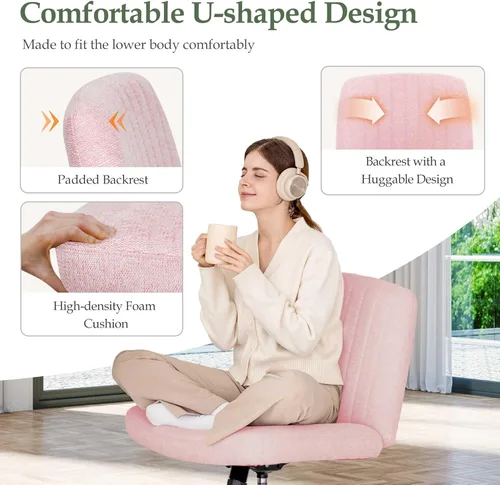 Miniatura 4 de Orange Factory Silla con Ruedas Cruzadas de Patas Cruzadas Anchas para Escritorio de Oficina y Tocador, Base Doble, Tela Cómoda, Sin Brazos, Base