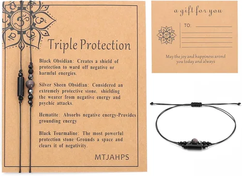 Miniatura 18 de Pulsera de protección, protección empática, cristales de obsidiana negra y pulsera de piedras curativas para mujeres, suerte, ansiedad y pulsera