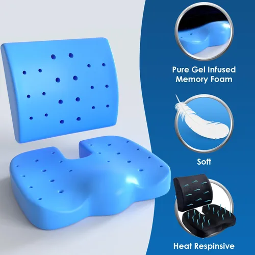 Miniatura 2 de Cojín de asiento de espuma viscoelástica y almohada de apoyo lumbar para silla de oficina, automóvil, silla de ruedas, almohadilla ortopédica