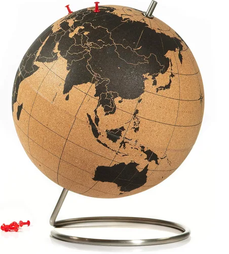 Miniatura 10 de Suck UK Mapa del mundo del globo de corcho con pasadores - Mapa completo del globo del mundo en hermoso corcho mini de 6 pulgadas