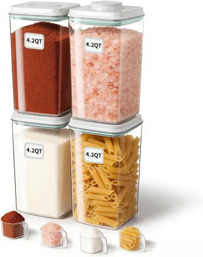 Miniatura 12 de Juego de 8 recipientes herméticos de almacenamiento de alimentos con tapas, recipientes apilables para organización de despensa de cocina, ideal 9