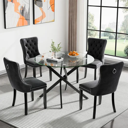 Miniatura 23 de Juego de 4 mesas de comedor de cristal para 4, juego de 4 mesas y sillas de cocina modernas, juego de mesa de comedor de cocina de 5 piezas con mesa