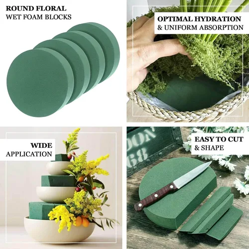 Miniatura 4 de Efavormart - Paquete de 6 bloques de espuma florales redondos verdes grandes para flores frescas, ladrillos de espuma de poliestireno húmedo
