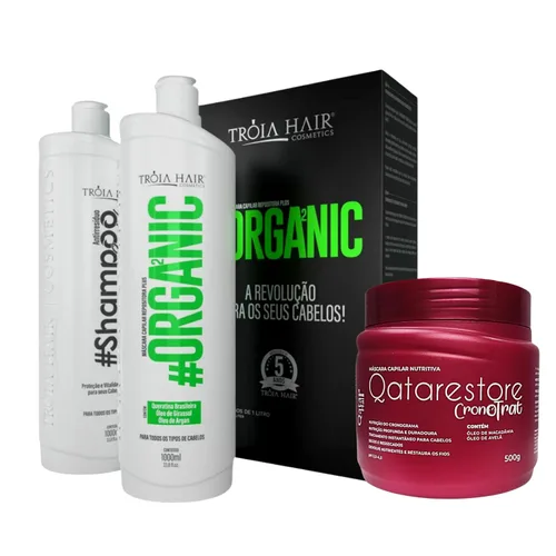 Kit TROIA HAIR, tratamiento de alisado de queratina orgánica y máscaras completas de cronograma para el cabello, 33.8 onzas líquidas cada una (juego