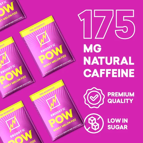 Miniatura 4 de EBOOST POW Natural - Polvo de preentrenamiento – 15 paquetes – Berry Melon Fizz – Un suplemento preentrenamiento para el rendimiento, apoyo