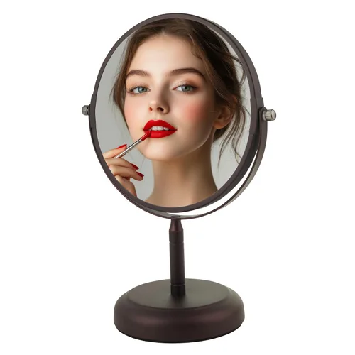 Miniatura 15 de Ovente Espejo de tocador iluminado, parte superior de mesa, giro de 360 grados, círculo de doble cara, LED, 1 x 5X, lupa con audio MP3, altavoz