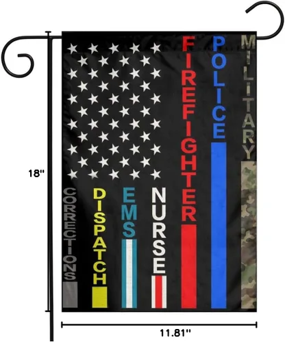 Miniatura 6 de Nadie lucha solo con bandera militar estadounidense, policía del ejército, bombero, bombero, azul, verde, rojo, línea fina, lino negro, tela