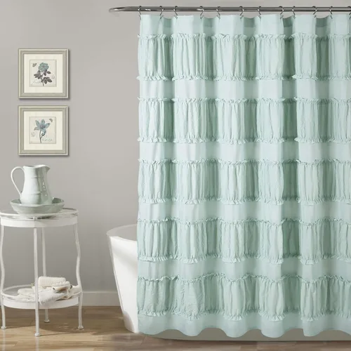 Lush Decor Nova - Cortina de ducha con volantes, 72 x 72 pulgadas, color azul