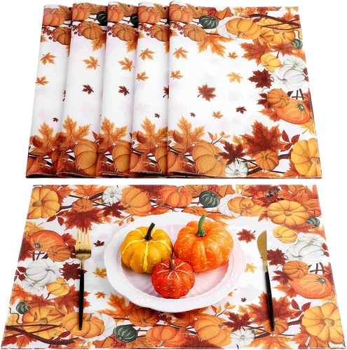 Ruisita 6 manteles individuales de otoño de 18 x 13 pulgadas, manteles individuales de Acción de Gracias, manteles individuales de hojas de arce y