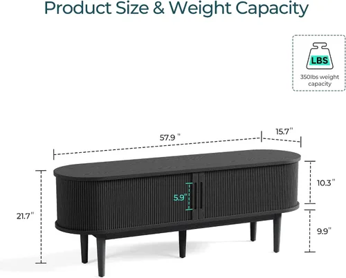 Miniatura 3 de LINSY HOME Soporte de TV acanalado de 58 pulgadas para televisores de hasta 65 pulgadas, centro de entretenimiento moderno de mediados de siglo
