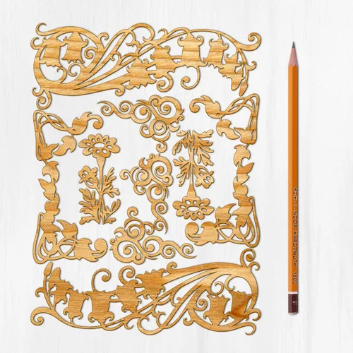 Miniatura 5 de Ajoure Lasercut Embelishments # Art Nouveau - Marcos de borde con patrón floral, chapa vintage, madera aglomerada, silueta de madera contrachapada