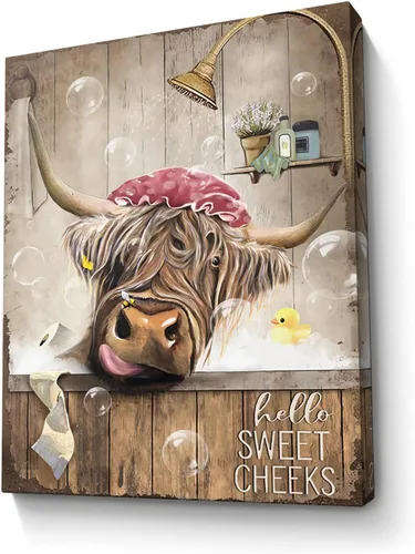 Miniatura 24 de Bonito oso para decoración de baño, arte de pared divertido con estampado de oso de casa de campo, pintura decorativa de pared enmarcada moderna