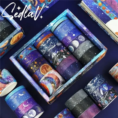 Miniatura 2 de SEDLAV 19 rollos de calcomanías temáticas de universo para álbumes de recortes, cinta adhesiva fina Washi para decoración de cuadernos
