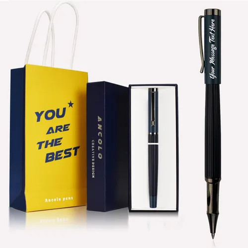 Ancolo Bolígrafos de rodillo personalizados, punta media, con caja de regalo, tarjeta de regalo, bonito regalo de recuerdo, grabado con tu