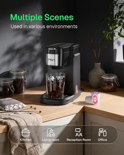 Miniatura 8 de HBN Cafetera de una sola porción para K-Cup y café molido, máquina de café y té de preparación rápida de una taza con tanque de acero inoxidable