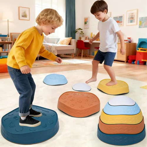 Miniatura 9 de Gentle Monster Stepping Stones para niños, juego de 6/8/11 piezas para equilibrio con parte inferior antideslizante - coordinación de ejercicio y 6