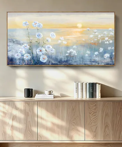 Miniatura 18 de Arte de pared para decoración de baño, imagen de playa azul, tema oceánico, impresión en lienzo de flores, pintura moderna de paisaje marino