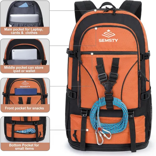 Miniatura 3 de Mochila de senderismo expandible de 40 L/50 L para hombres y mujeres, mochila de viaje y camping aprobada para vuelos 40l+10l naranja