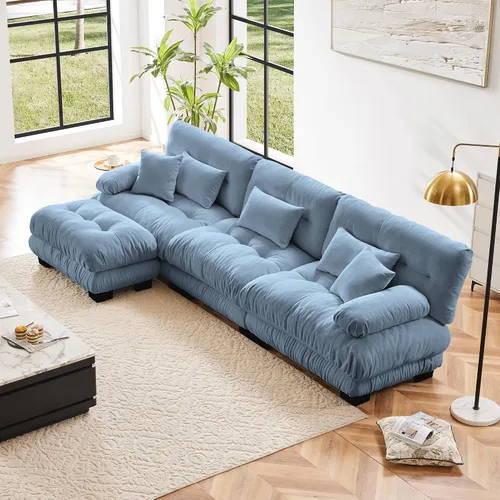 Miniatura 101 de Otomana beige para sofá modular modular, sofá individual, asiento otomano para sofá modular convertible, sofás de terciopelo para sala de estar