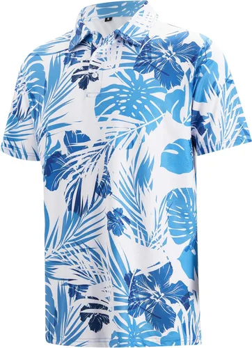 APTRO Camisas tipo polo de manga corta para hombre que absorben la humedad, hawaiana, tropical, elástica, para golf