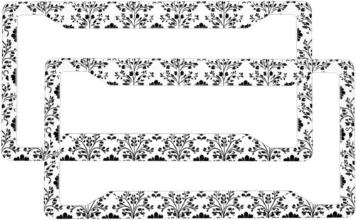 2 Pcs Car License Plate Frames for Women Men - Vintage Flower Black Print Solid Aluminum License Plate Cover for Car Accessories with Fasteners and