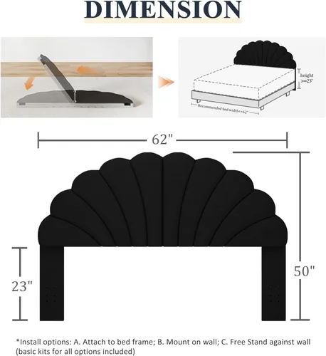 Miniatura 2 de Befurtori Cabecera Solo Tamaño Queen, Cabecera de Pétalo para Montar en la Pared Tamaño Queen/Matrimonial para Cama Ajustable Tapizada en Terciopelo